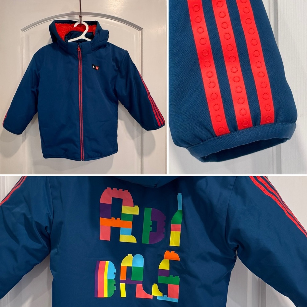 LEGO Adidas Navy Blue Jacket with Removable hood size 4T puffer jacket Legoland